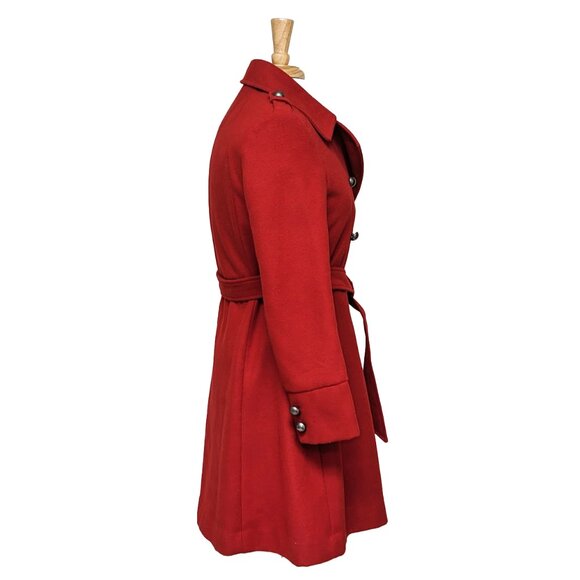 ROTHCHILD Long Wool-Blend Military-Style Trench Coat w/ Belt - Picture 4 of 7